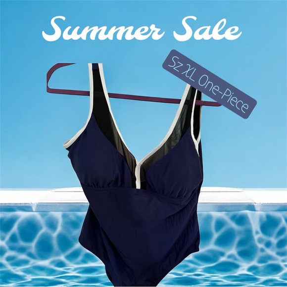 Navy Blue One-Piece Swimsuit - Picture 1 of 5